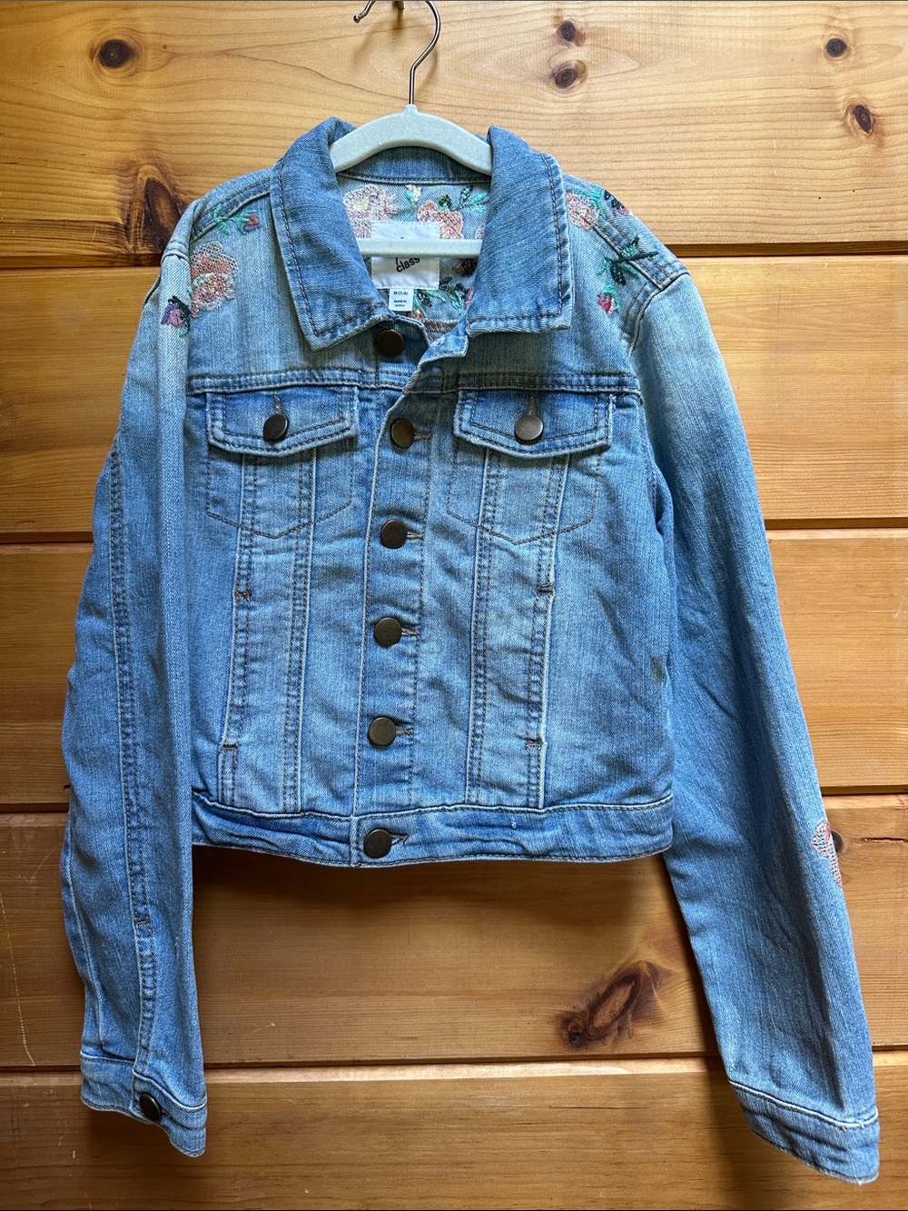 Art Class Embroidered Jean jacket floral 7-8 stains
